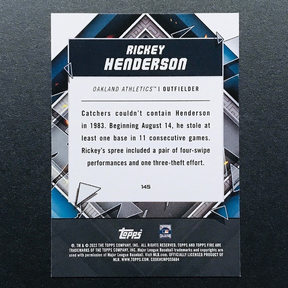 Rickey Henderson - 2022 Topps Fire #145 - Picture 2 of 2